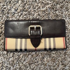 Burberry Black Leather and Cream Plaid Wallet